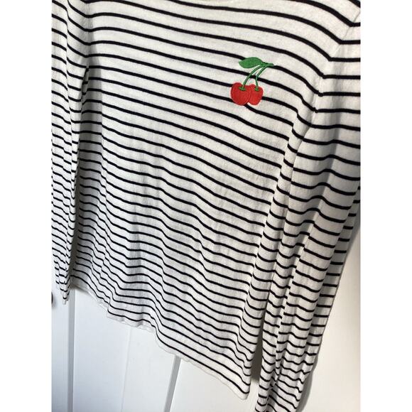 J. Crew Women's Embroidered Cherry Striped Teddie Sweater Black White Size XS‎ - Picture 5 of 9